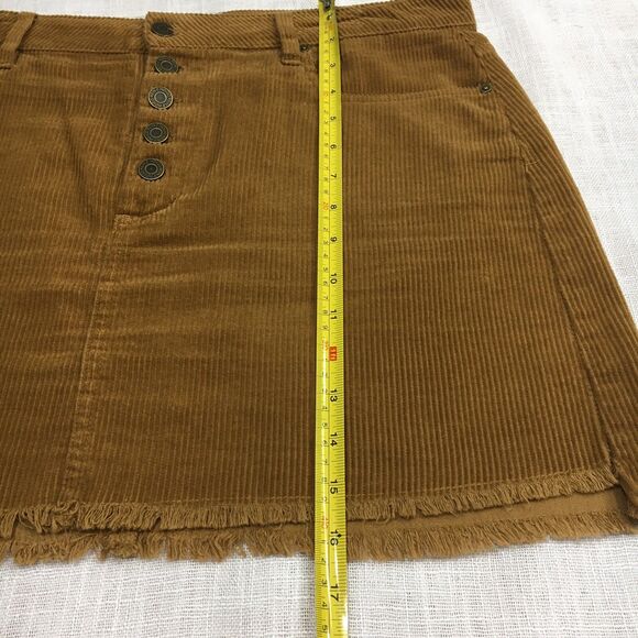 Indigo Rein Corduroy Skirt Women 13 30 Brown Mini Button Fly Y2K Academia Core - Picture 9 of 10